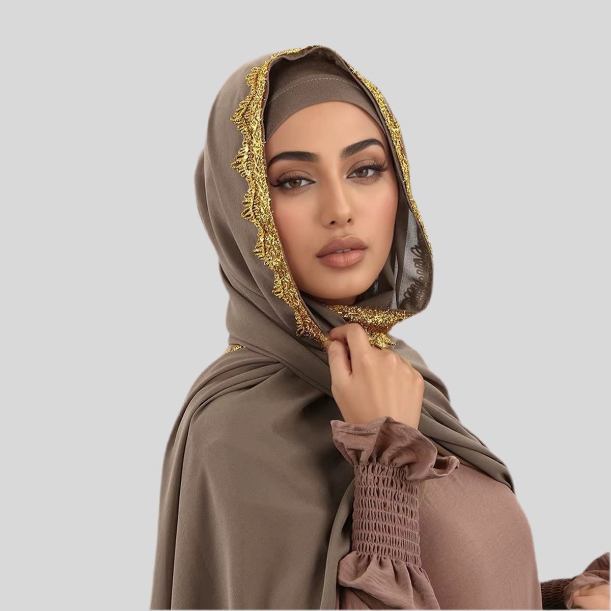 Chiffon Hijab with Gold Lace Edge JILBAYA
