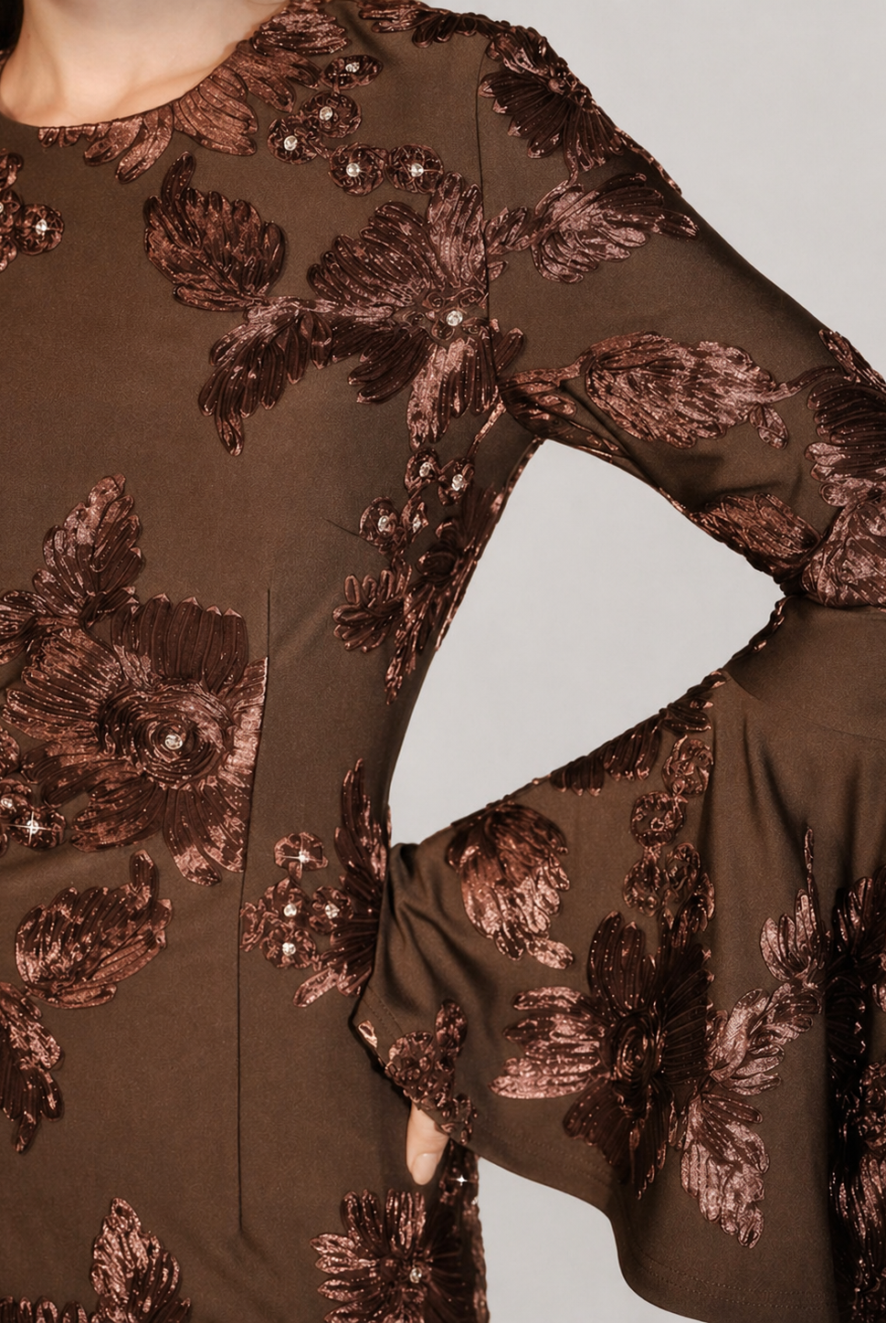 Mocha Embroidered Floral Maxi Dress JILBAYA