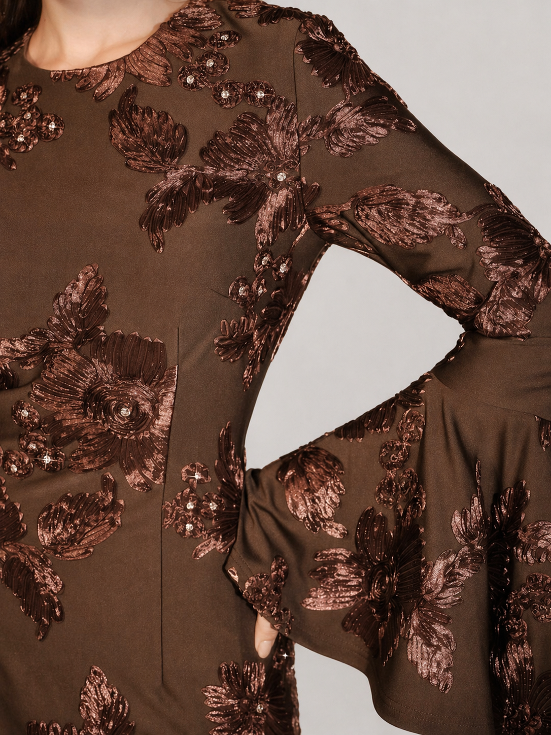 Mocha Embroidered Floral Maxi Dress JILBAYA