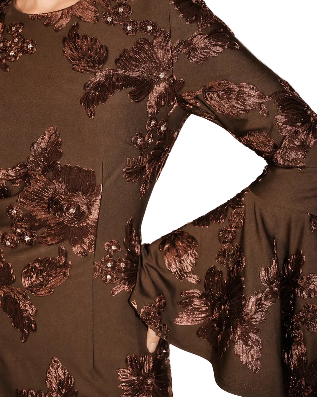 Mocha Embroidered Floral Maxi Dress JILBAYA