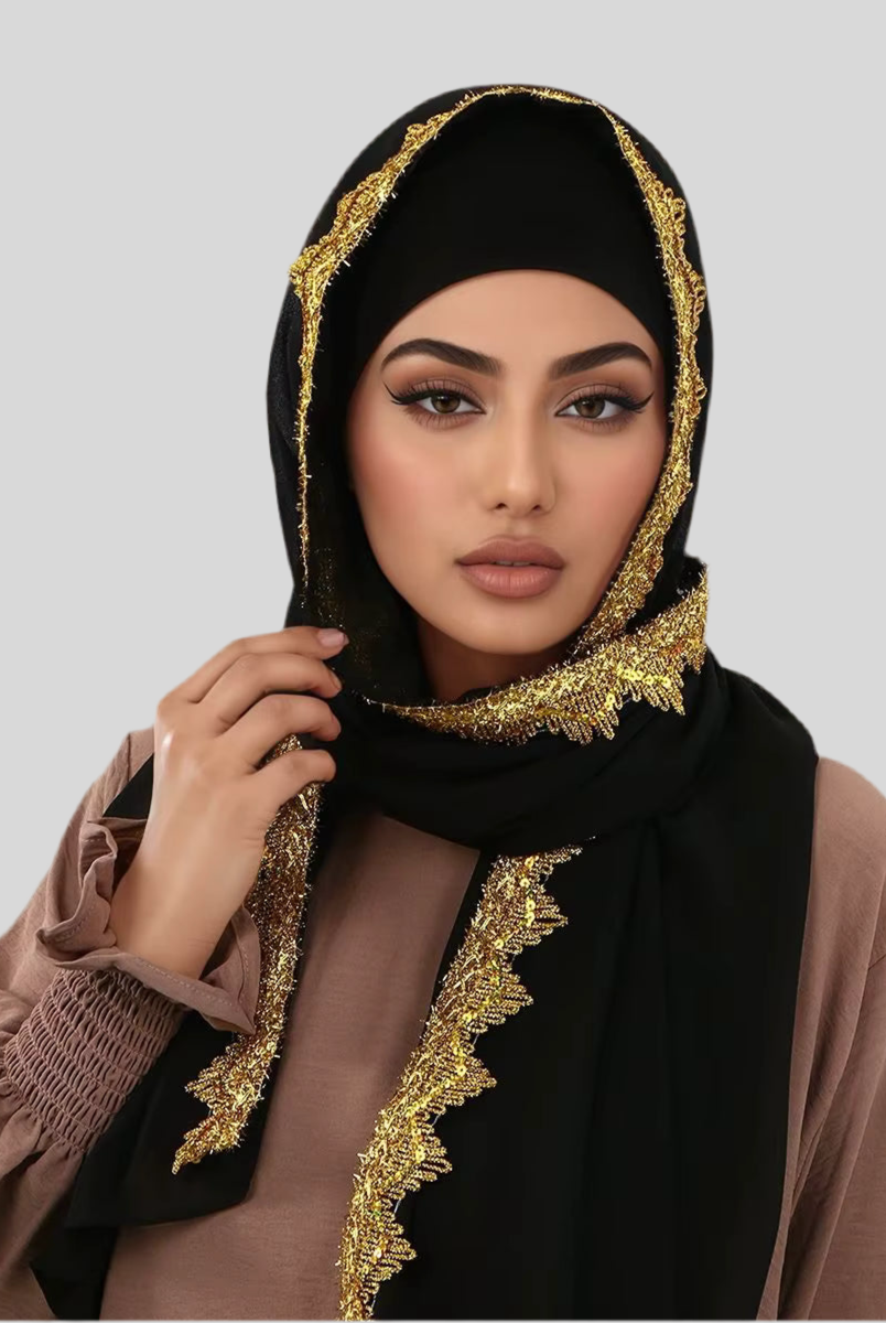 Chiffon Hijab with Gold Lace Edge JILBAYA