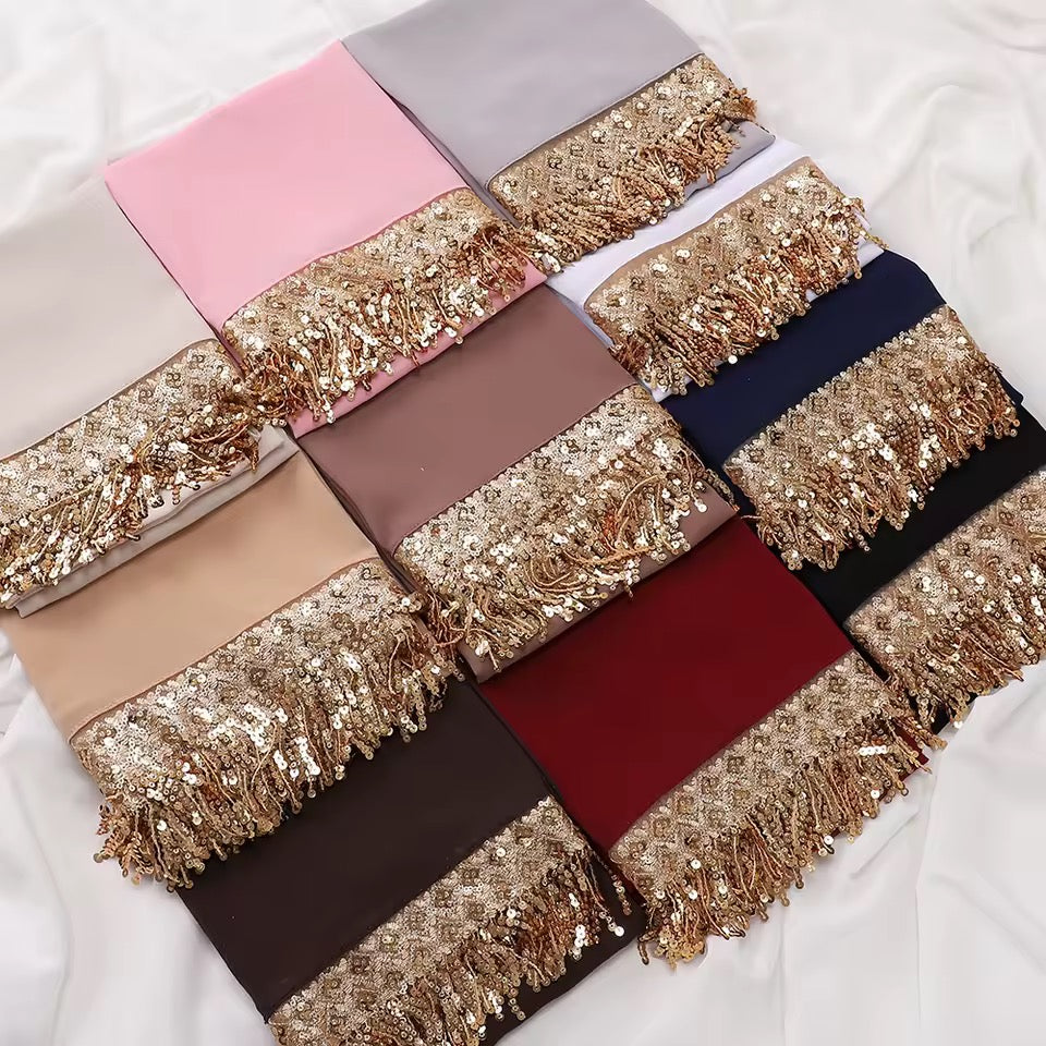 Sequin Tassel Chiffon Hijab JILBAYA