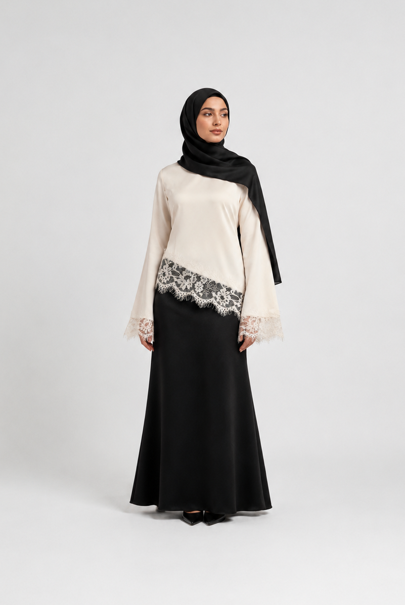 Satin Abaya with Lace Trim JILBAYA