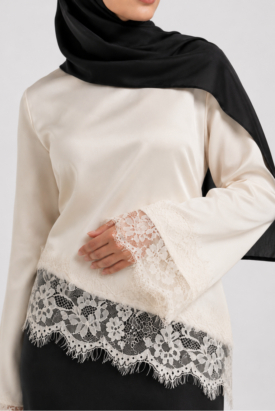 Satin Abaya with Lace Trim JILBAYA