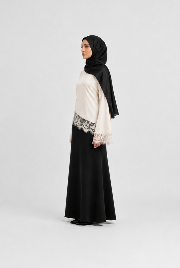 Satin Abaya with Lace Trim JILBAYA