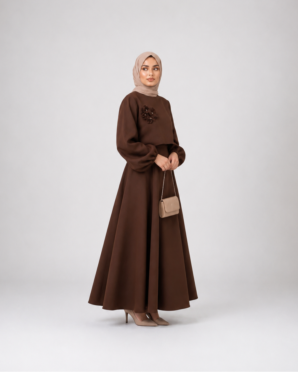 Elegant Lantern Sleeve Top & Skirt Set JILBAYA