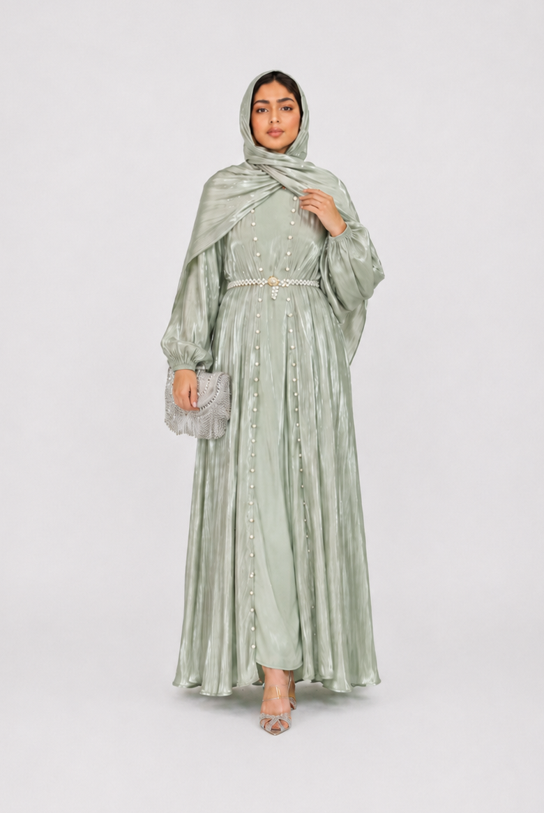Amira Pearl Draped Abaya Set with Hijab JILBAYA