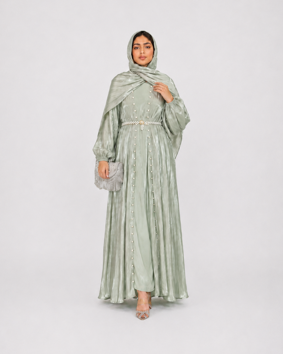 Amira Pearl Draped Abaya Set with Hijab JILBAYA
