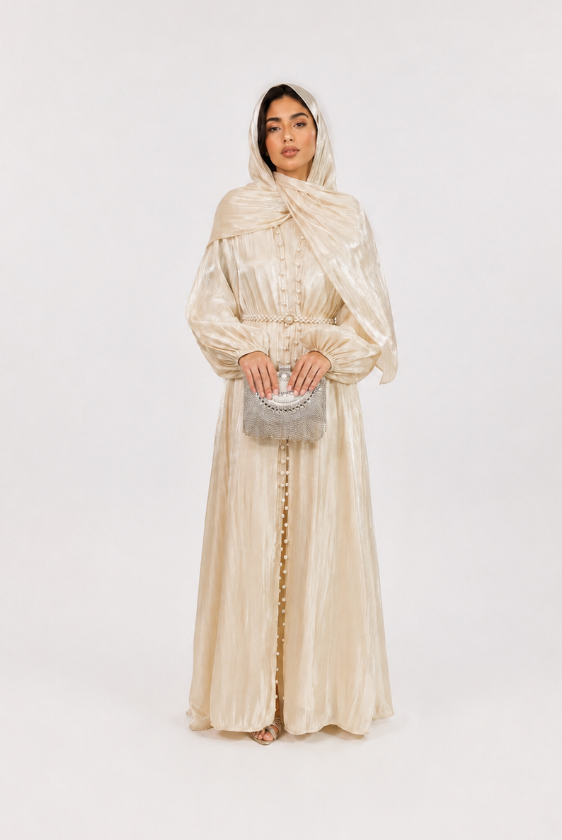 Amira Pearl Draped Abaya Set with Hijab JILBAYA