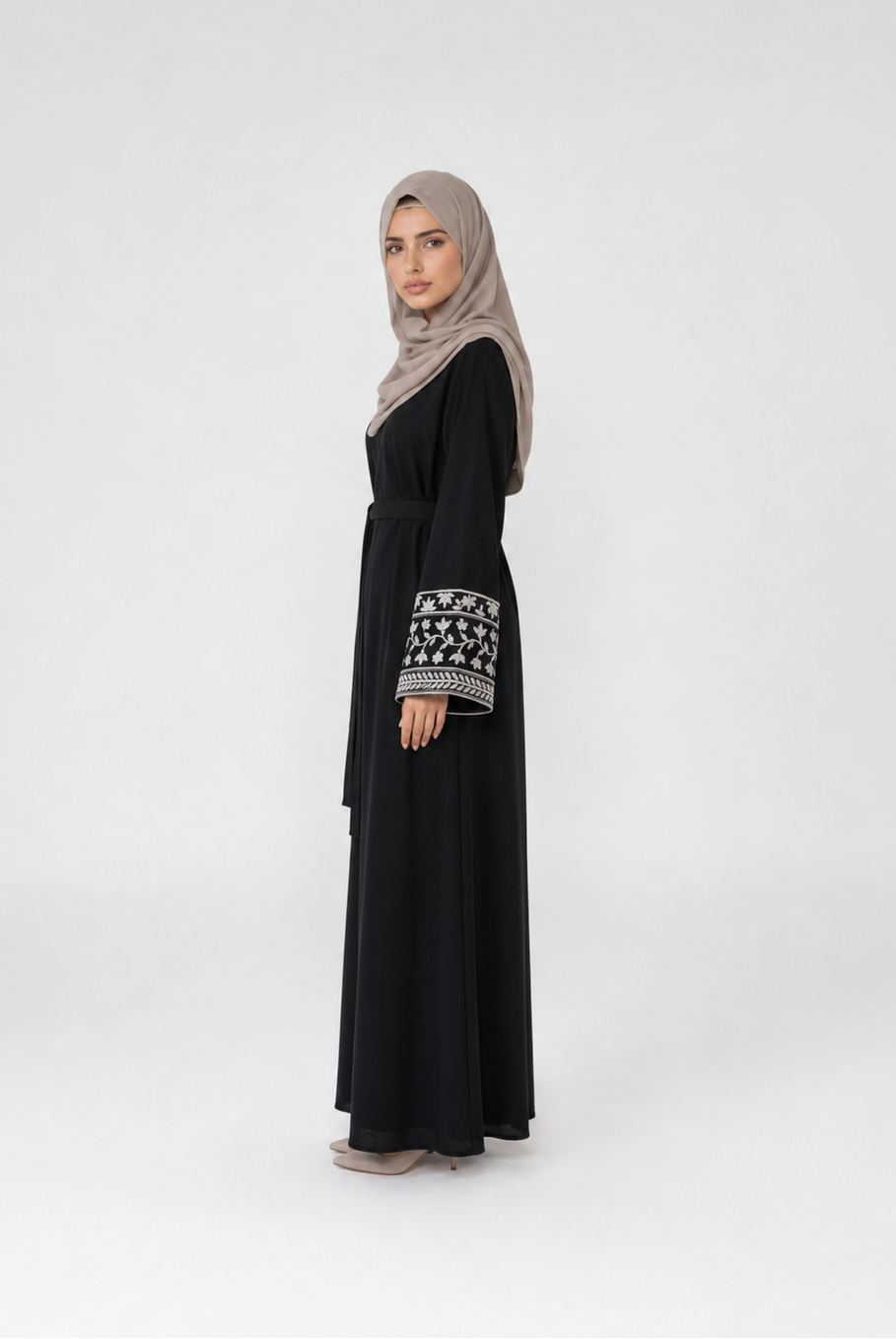 Abaya with Floral Vine Cuff Embroidery JILBAYA