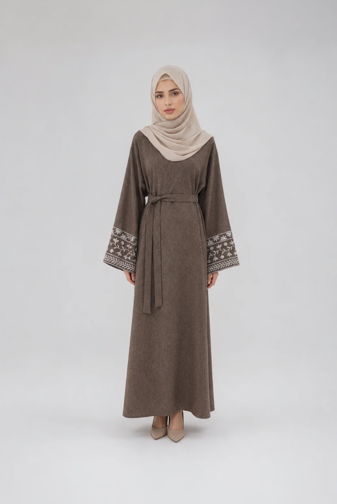 Abaya with Floral Vine Cuff Embroidery JILBAYA
