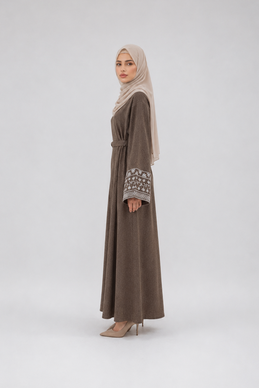 Abaya with Floral Vine Cuff Embroidery JILBAYA