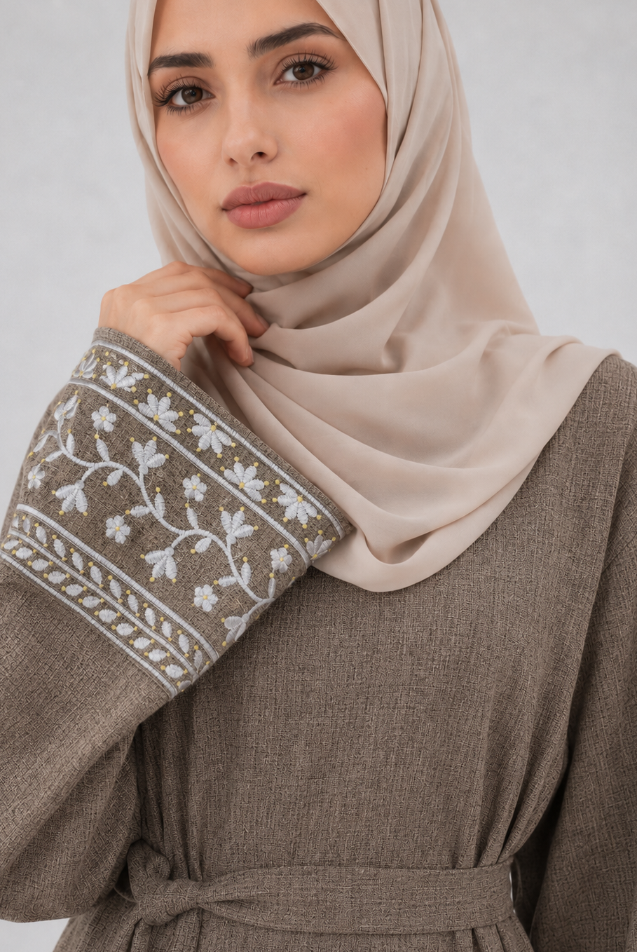 Abaya with Floral Vine Cuff Embroidery JILBAYA