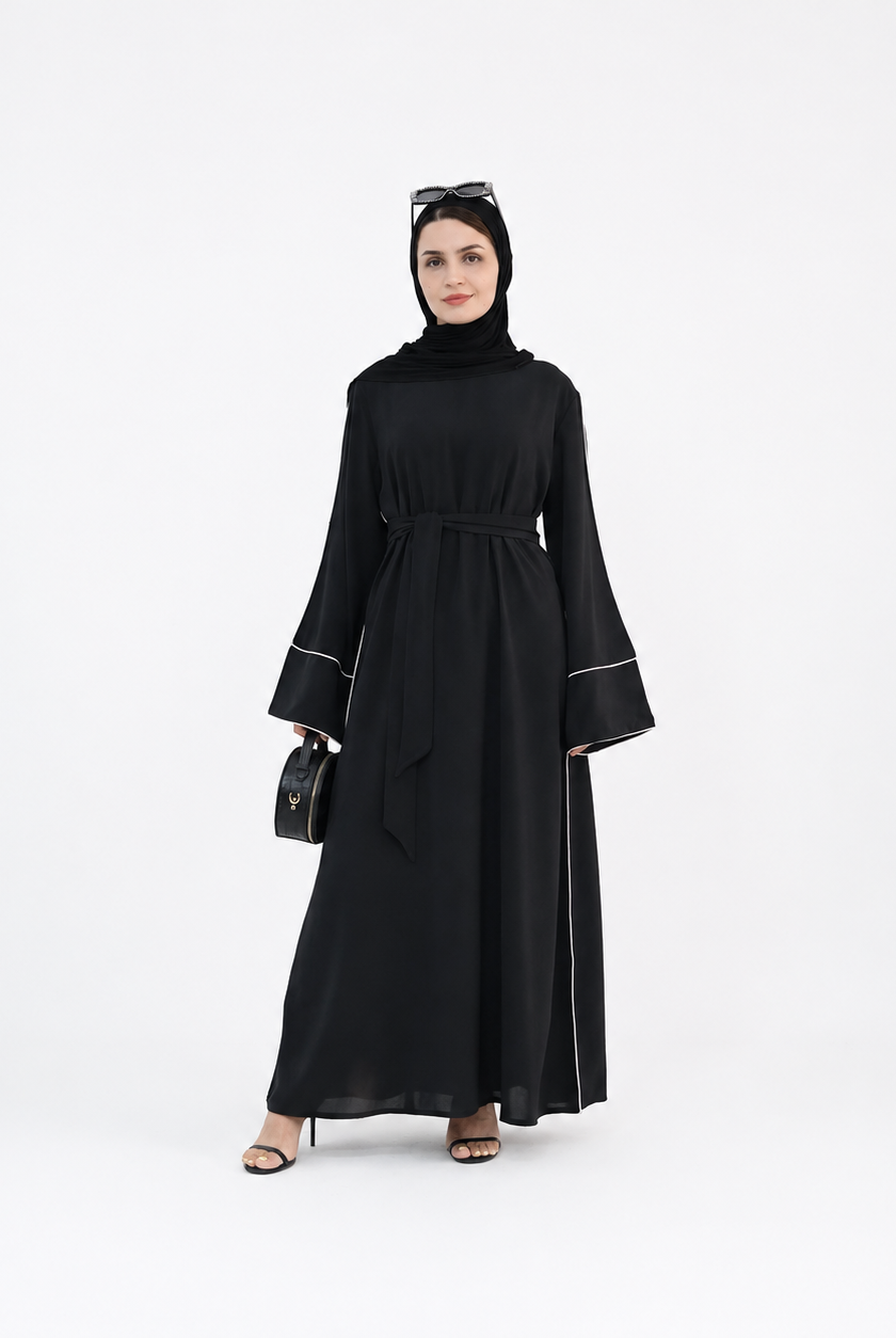 Silk Velvet Contrast Line Abaya JILBAYA