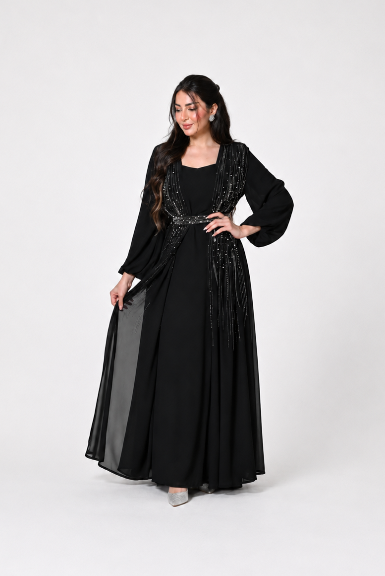 Zareen Pearl Embellished Open Abaya Set JILBAYA