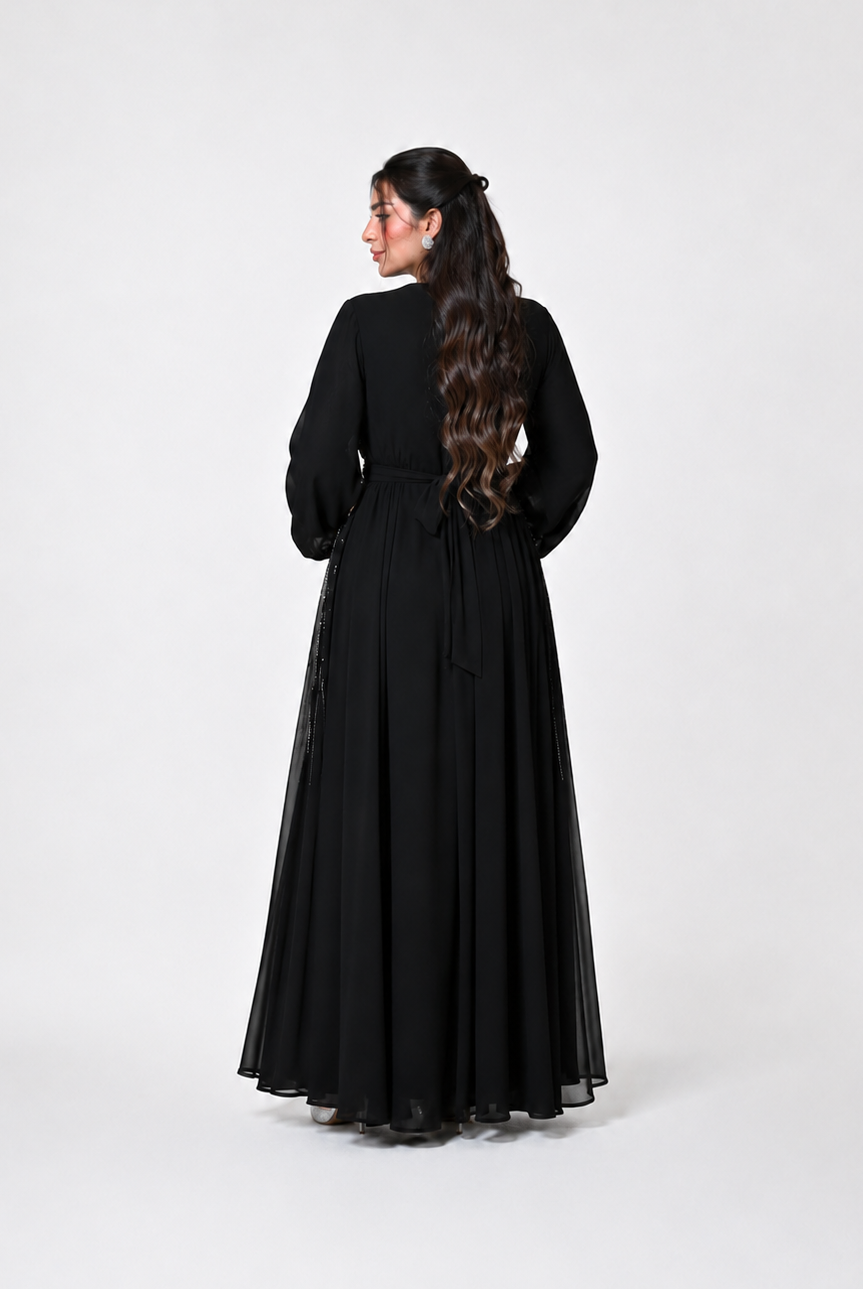 Zareen Pearl Embellished Open Abaya Set JILBAYA
