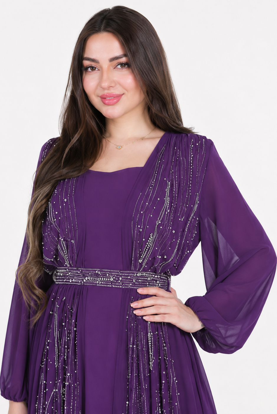 Zareen Pearl Embellished Open Abaya Set JILBAYA