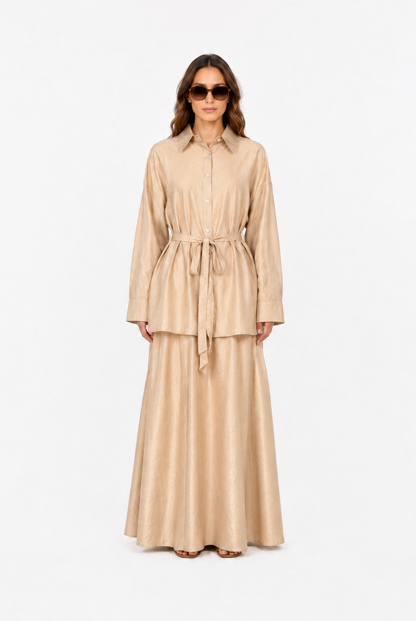 Noura Belted Shirt Co-Ord Set JILBAYA