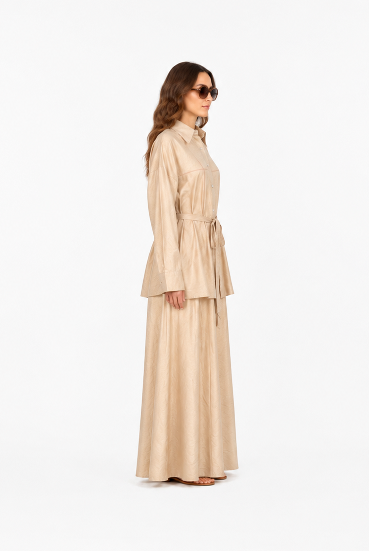 Noura Belted Shirt Co-Ord Set JILBAYA