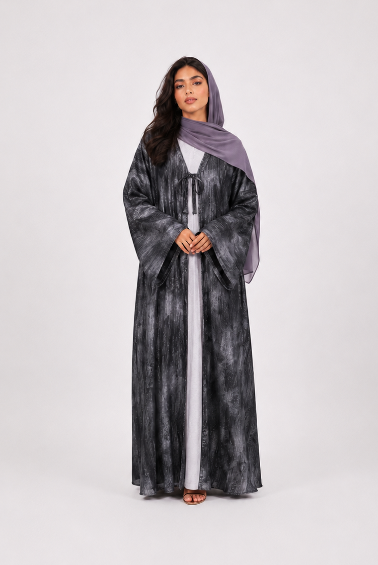 Saira Marble Tie-Front Open Abaya JILBAYA