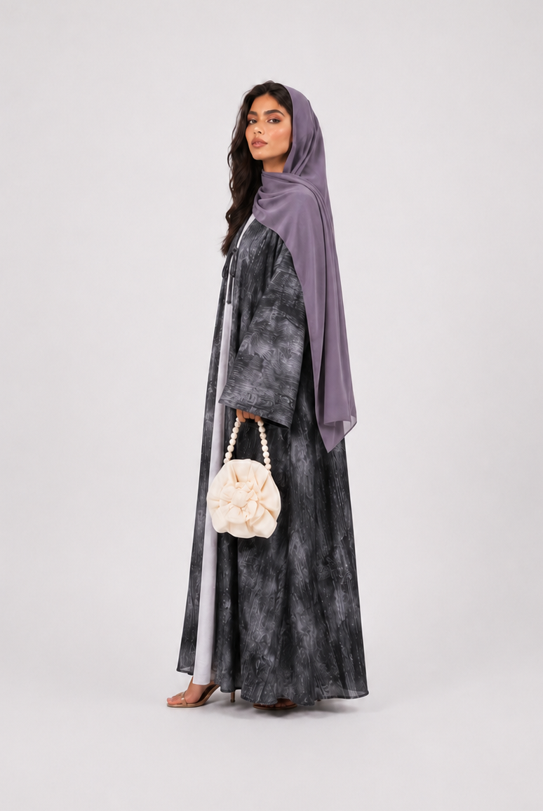 Saira Marble Tie-Front Open Abaya JILBAYA