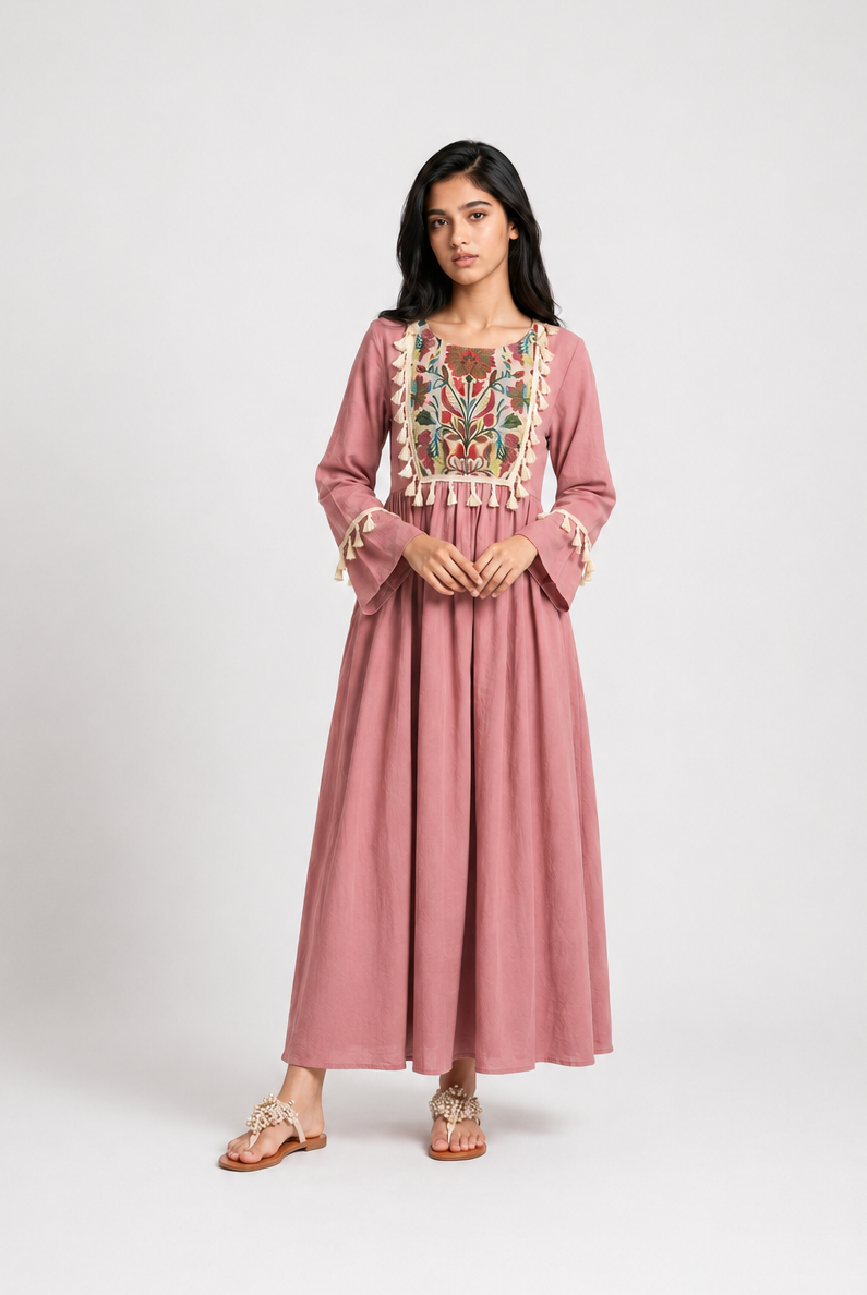 Dusty Rose Tassel Embroidered Girls & Teens Abaya JILBAYA
