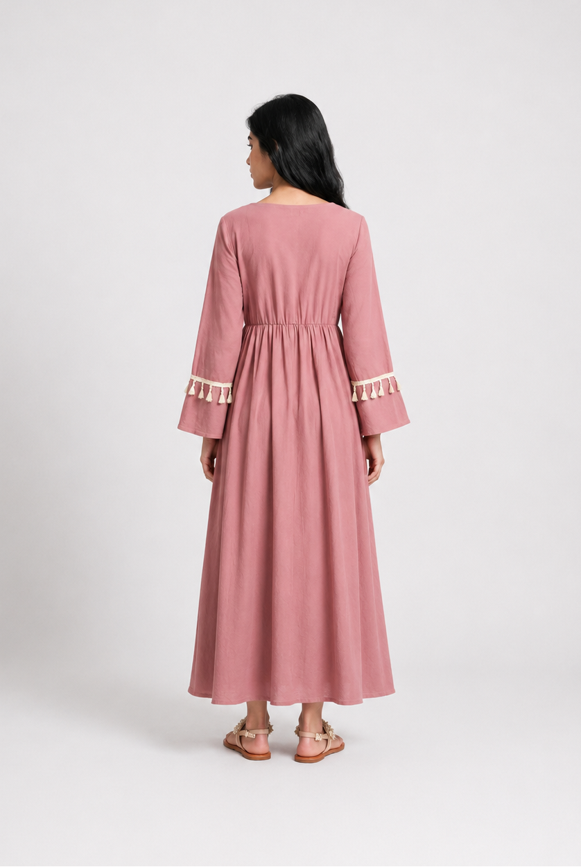 Dusty Rose Tassel Embroidered Girls & Teens Abaya JILBAYA