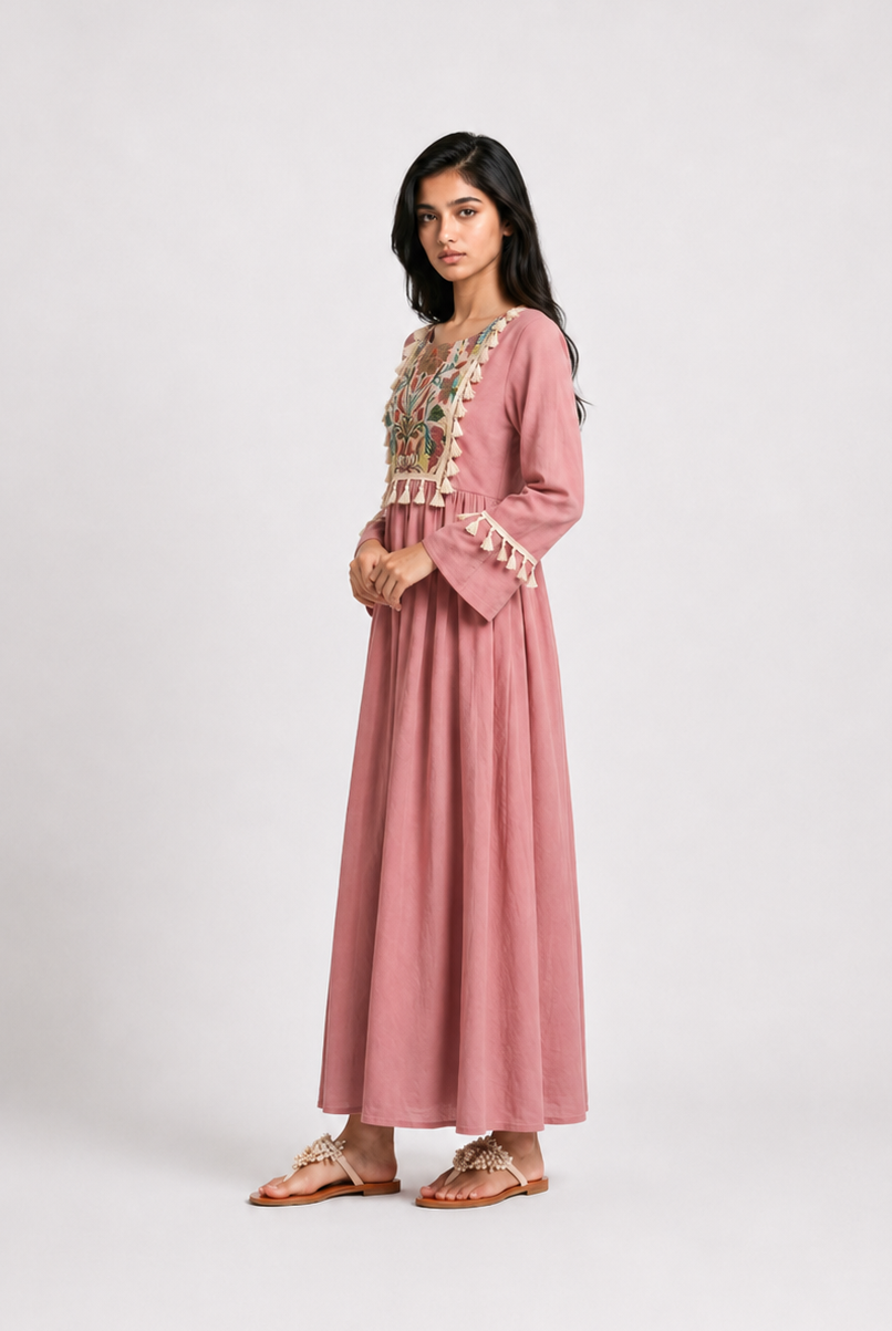 Dusty Rose Tassel Embroidered Girls & Teens Abaya JILBAYA