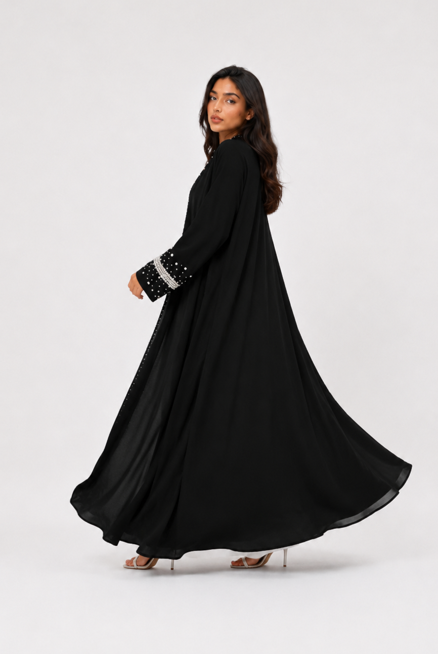 Safa Pearl Embellished Abaya with Matching Scarf JILBAYA