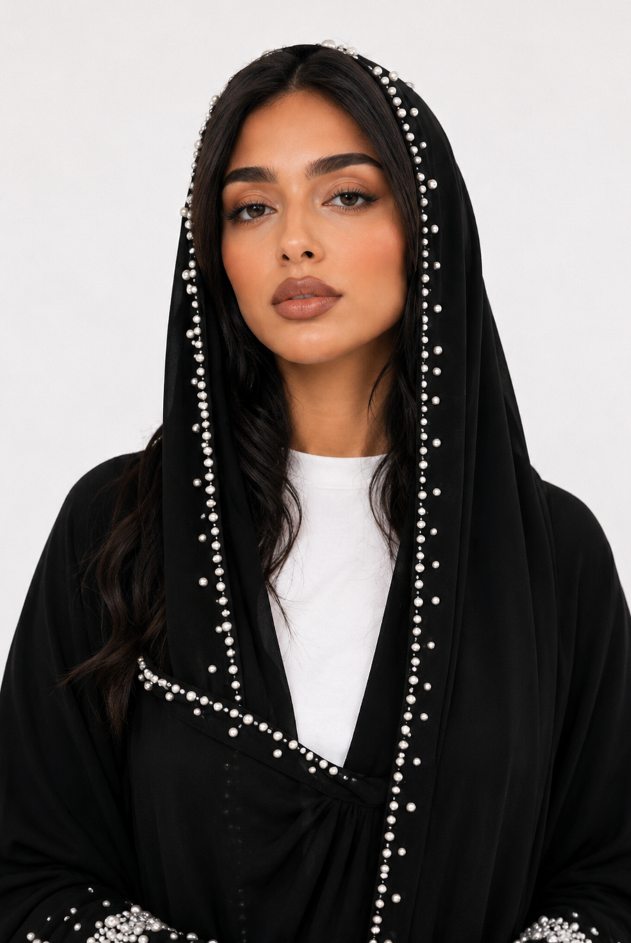Safa Pearl Embellished Abaya with Matching Scarf JILBAYA