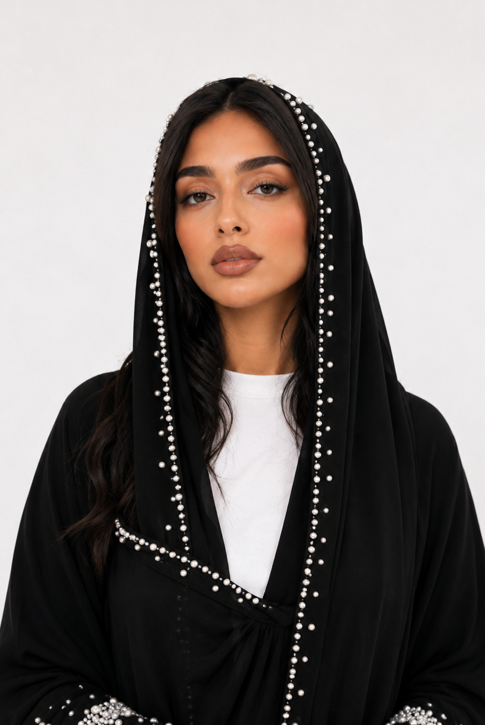Safa Pearl Embellished Abaya with Matching Scarf JILBAYA