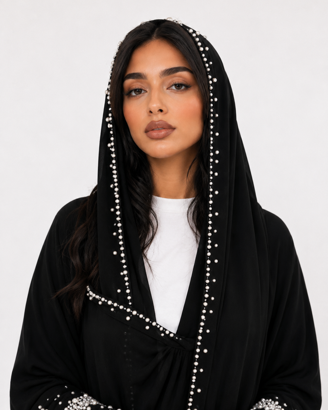 Safa Pearl Embellished Abaya with Matching Scarf JILBAYA