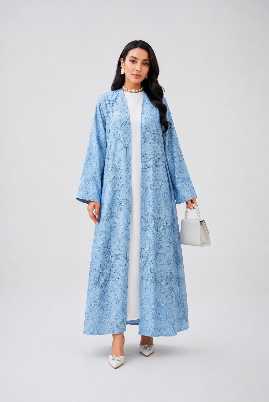 Sky Blue Jacquard Abaya JILBAYA