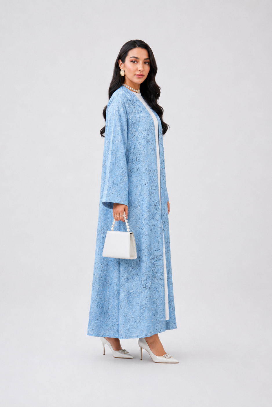 Sky Blue Jacquard Abaya JILBAYA