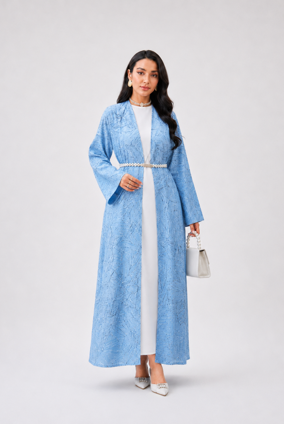 Sky Blue Jacquard Abaya JILBAYA