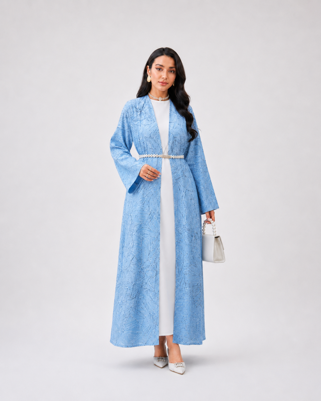 Sky Blue Jacquard Abaya JILBAYA