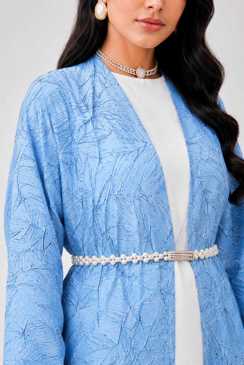 Sky Blue Jacquard Abaya JILBAYA