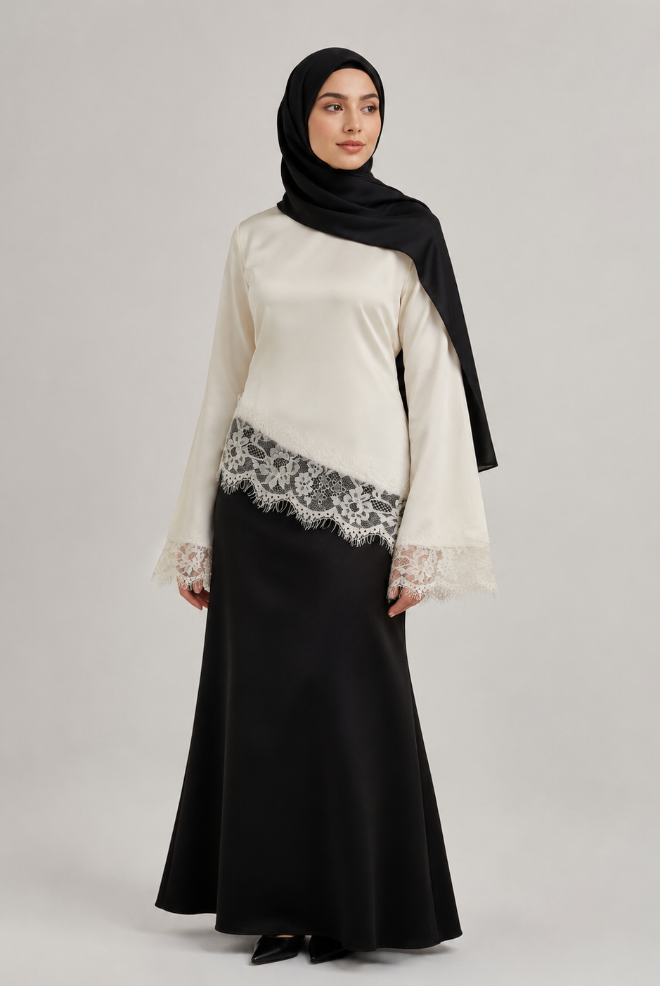 Satin Abaya with Lace Trim JILBAYA