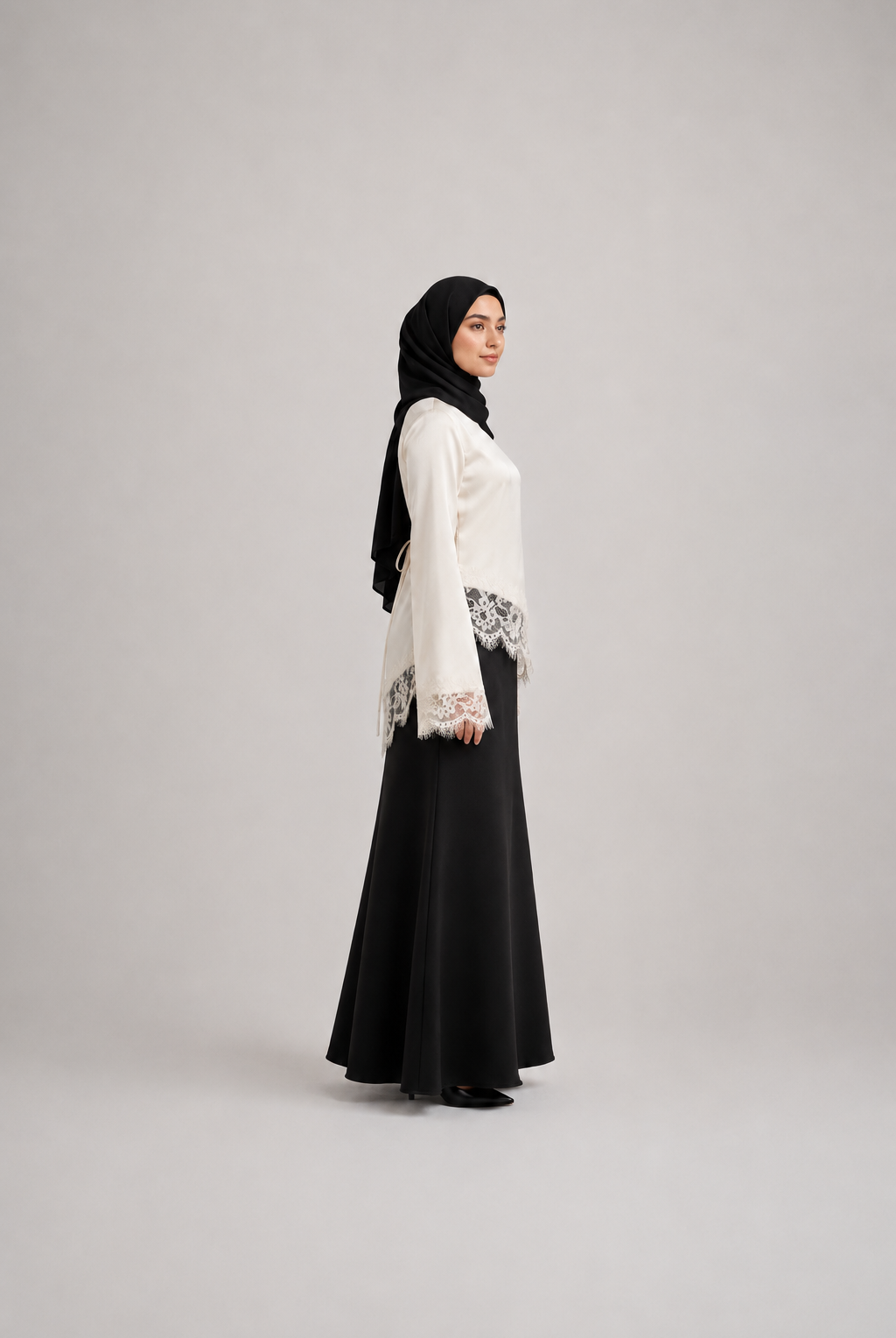 Satin Abaya with Lace Trim JILBAYA