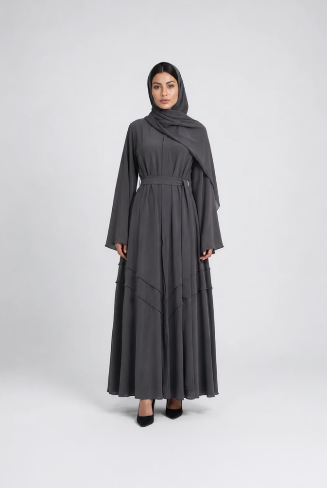 Tie-Waist Bell Sleeve Tiered Abaya JILBAYA