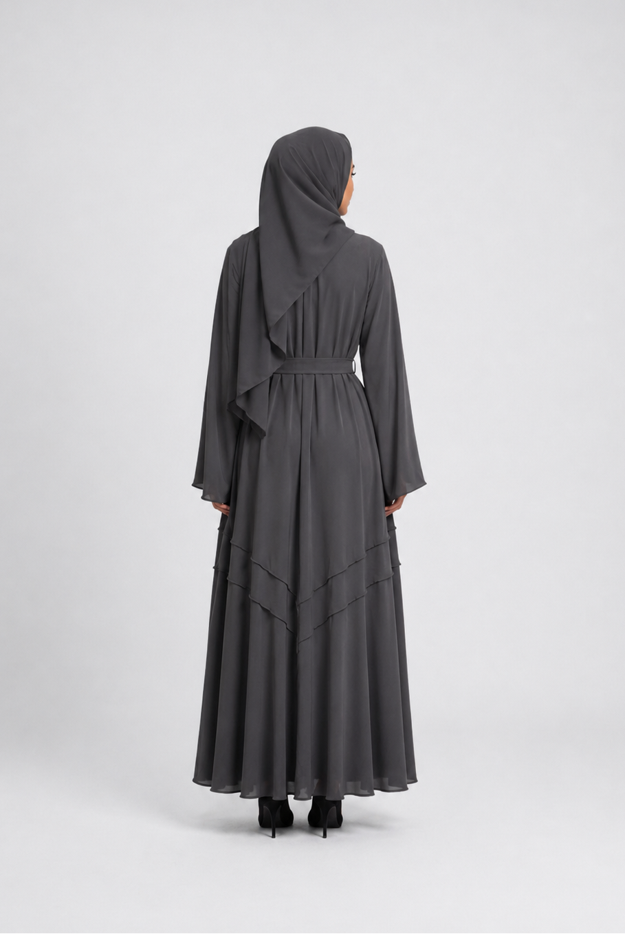 Tie-Waist Bell Sleeve Tiered Abaya JILBAYA