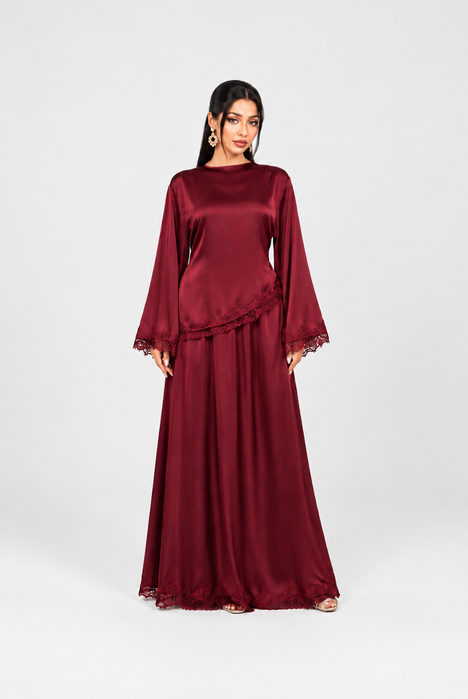 Noura Satin Lace Co-Ord Set JILBAYA