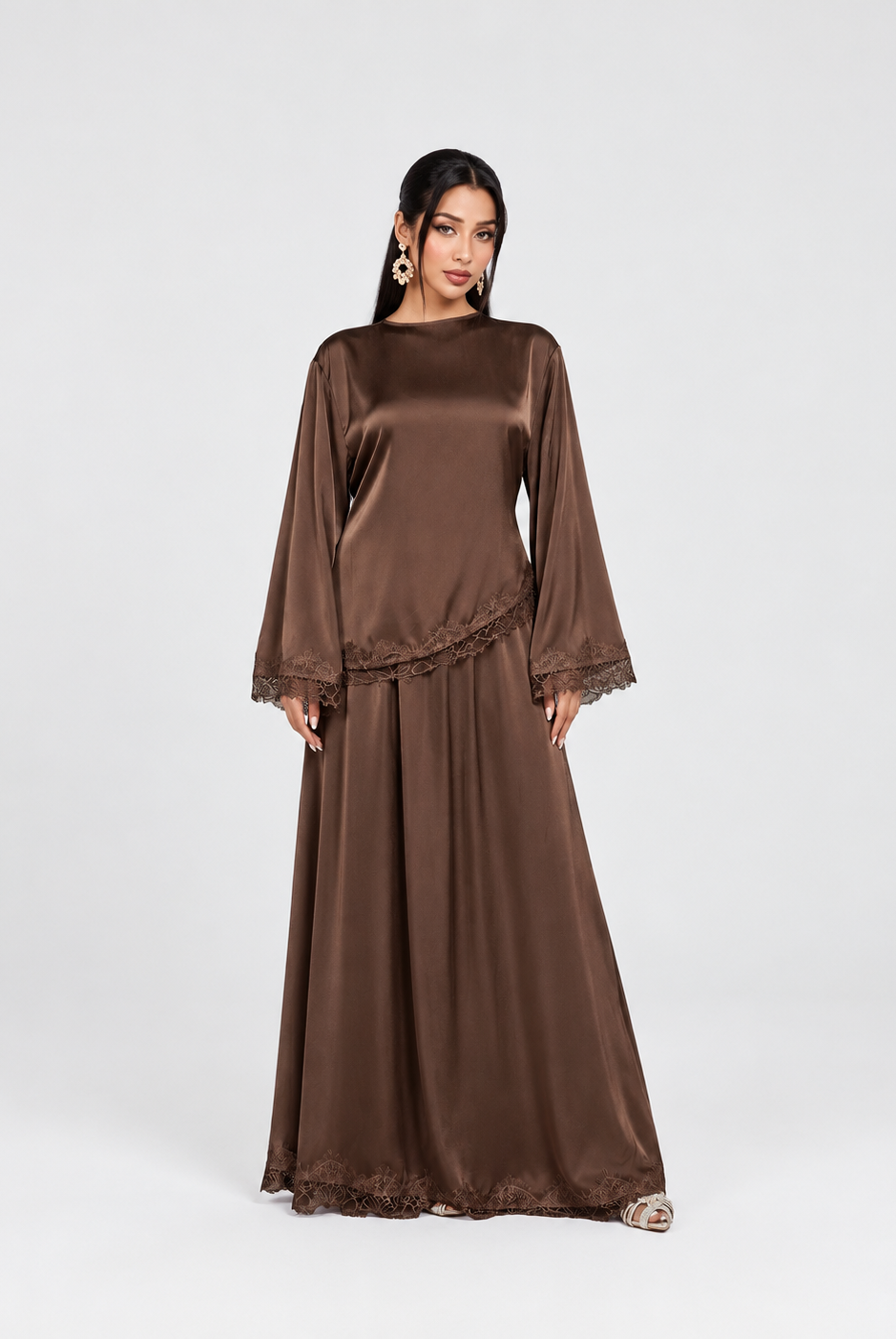 Noura Satin Lace Co-Ord Set JILBAYA