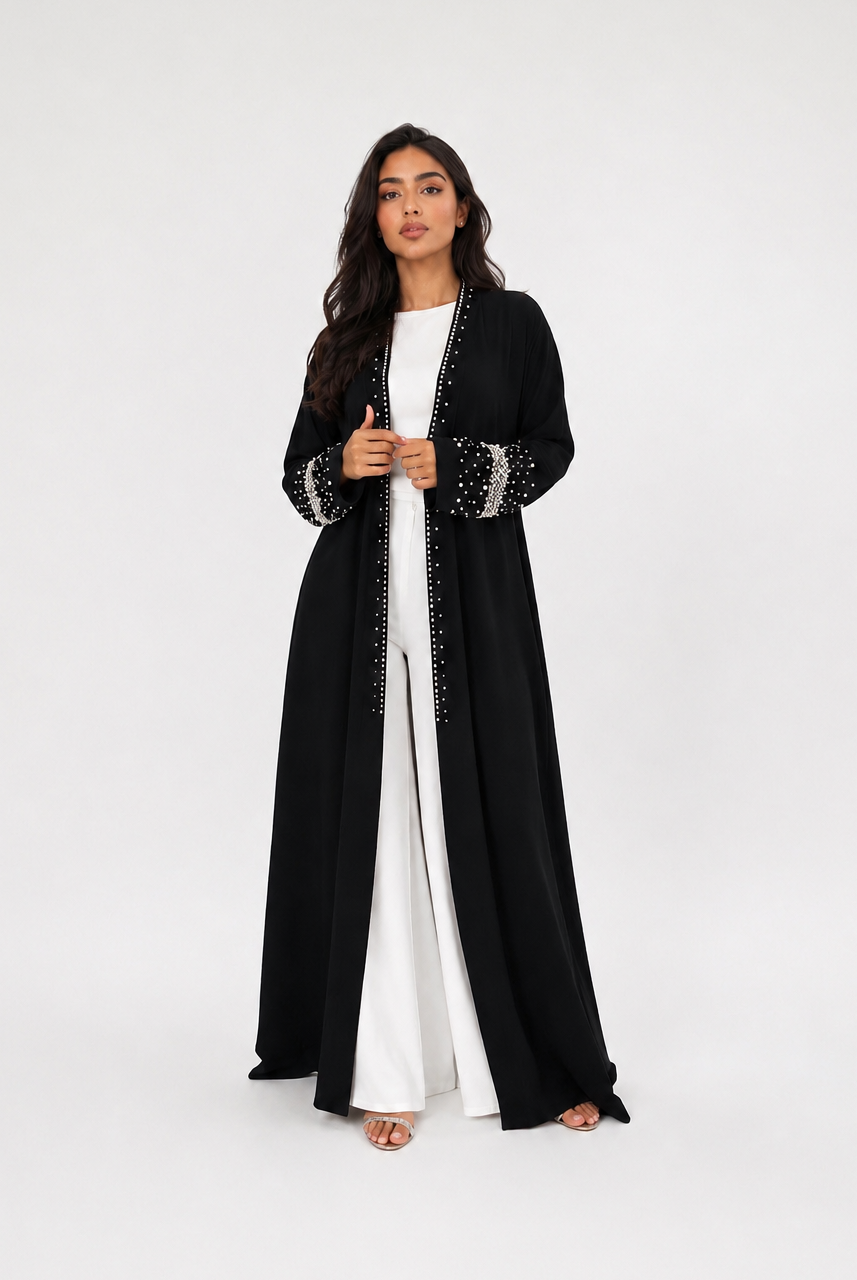 Safa Pearl Embellished Abaya with Matching Scarf JILBAYA
