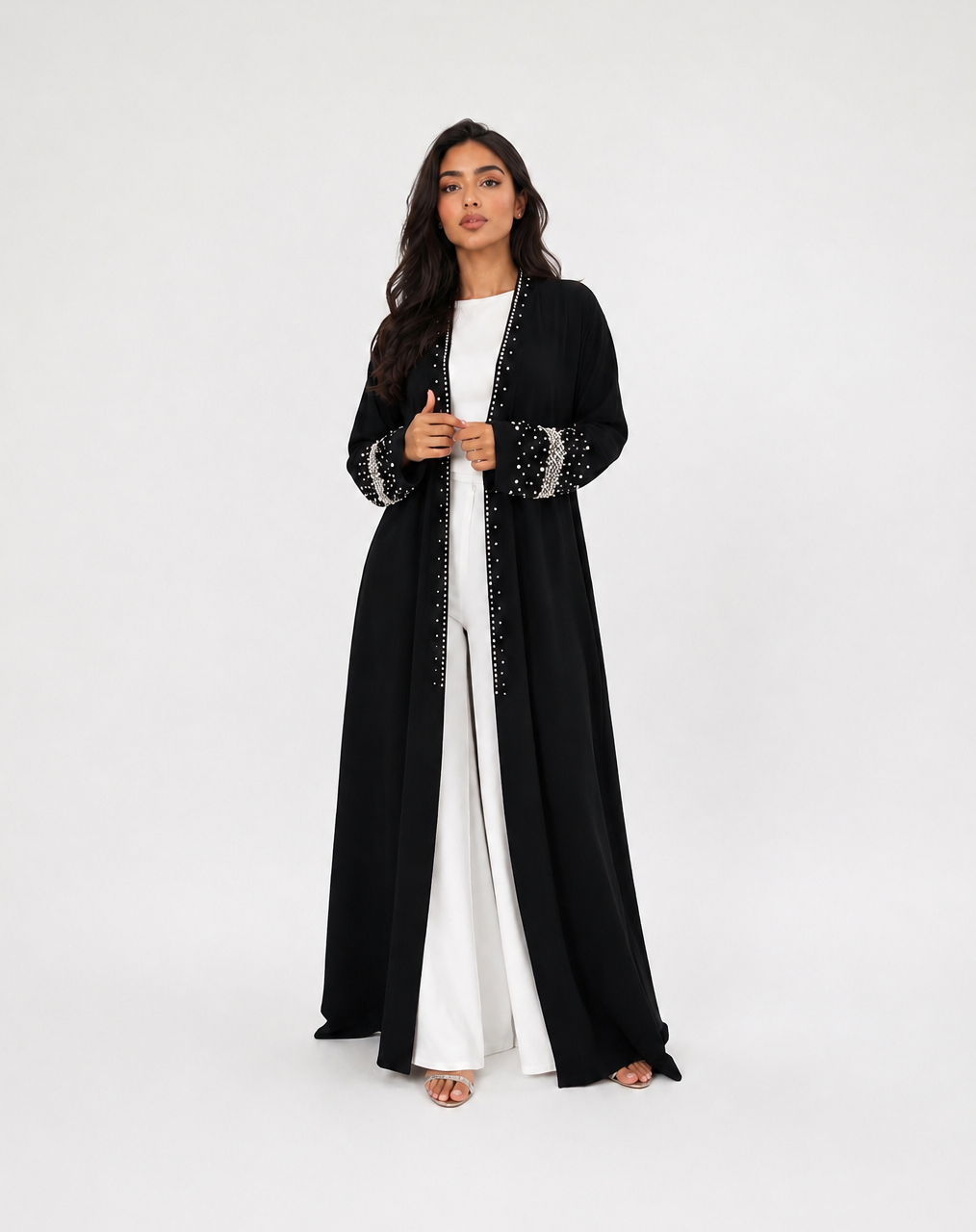 Safa Pearl Embellished Abaya with Matching Scarf JILBAYA