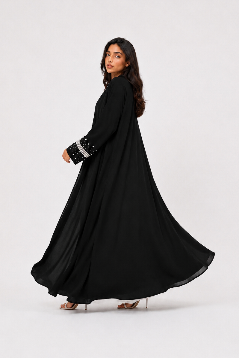 Safa Pearl Embellished Abaya with Matching Scarf JILBAYA