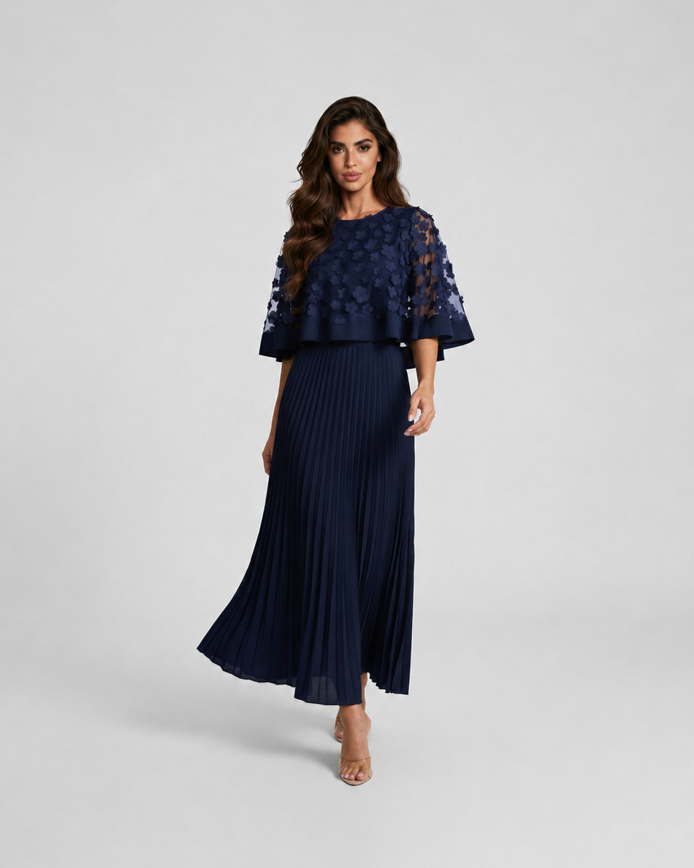 Pleated Skirt & Floral Cape Set JILBAYA
