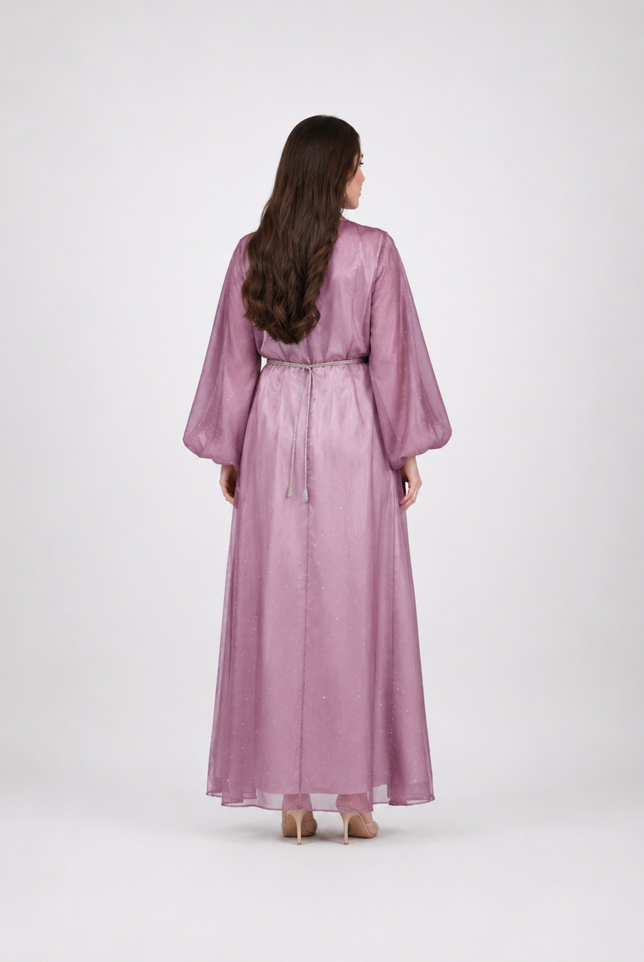 Satin Embroidered Open Set with Belt JILBAYA