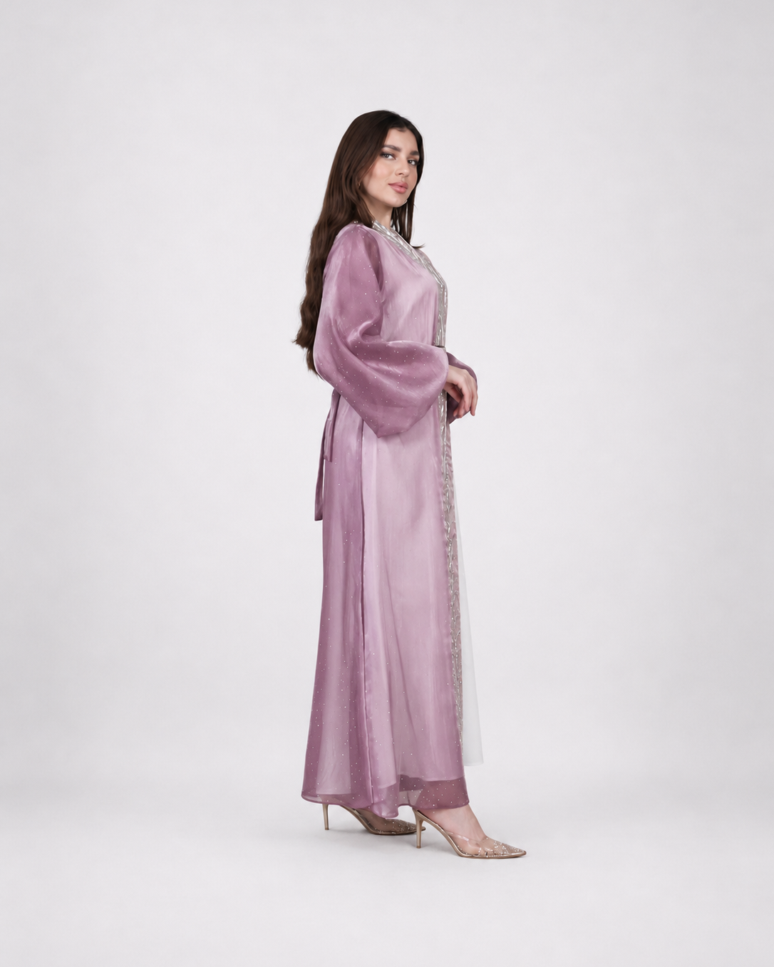 Satin Embroidered Open Set with Belt JILBAYA