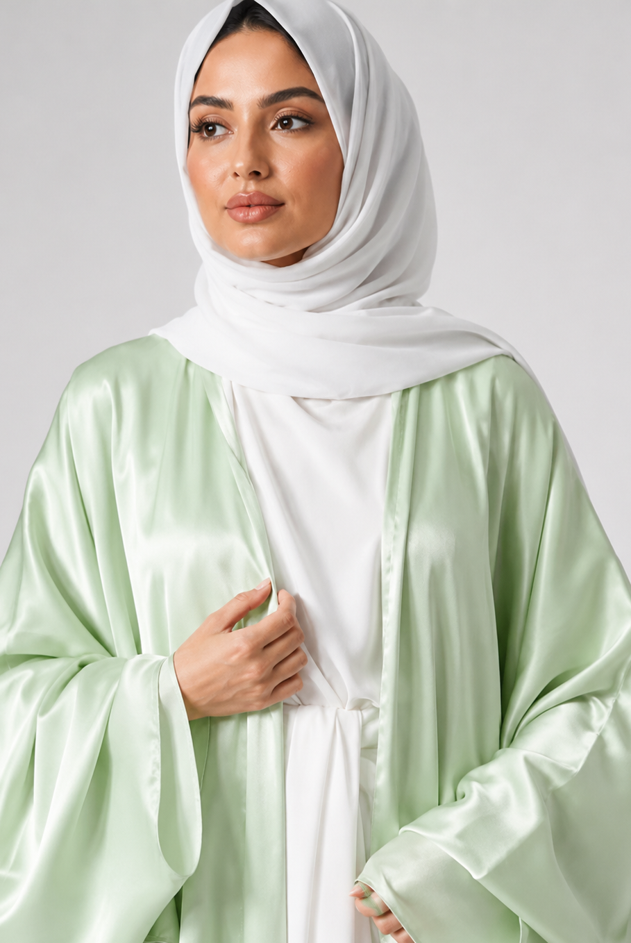 Satin Bubble Sleeve Kimono Open Abaya JILBAYA